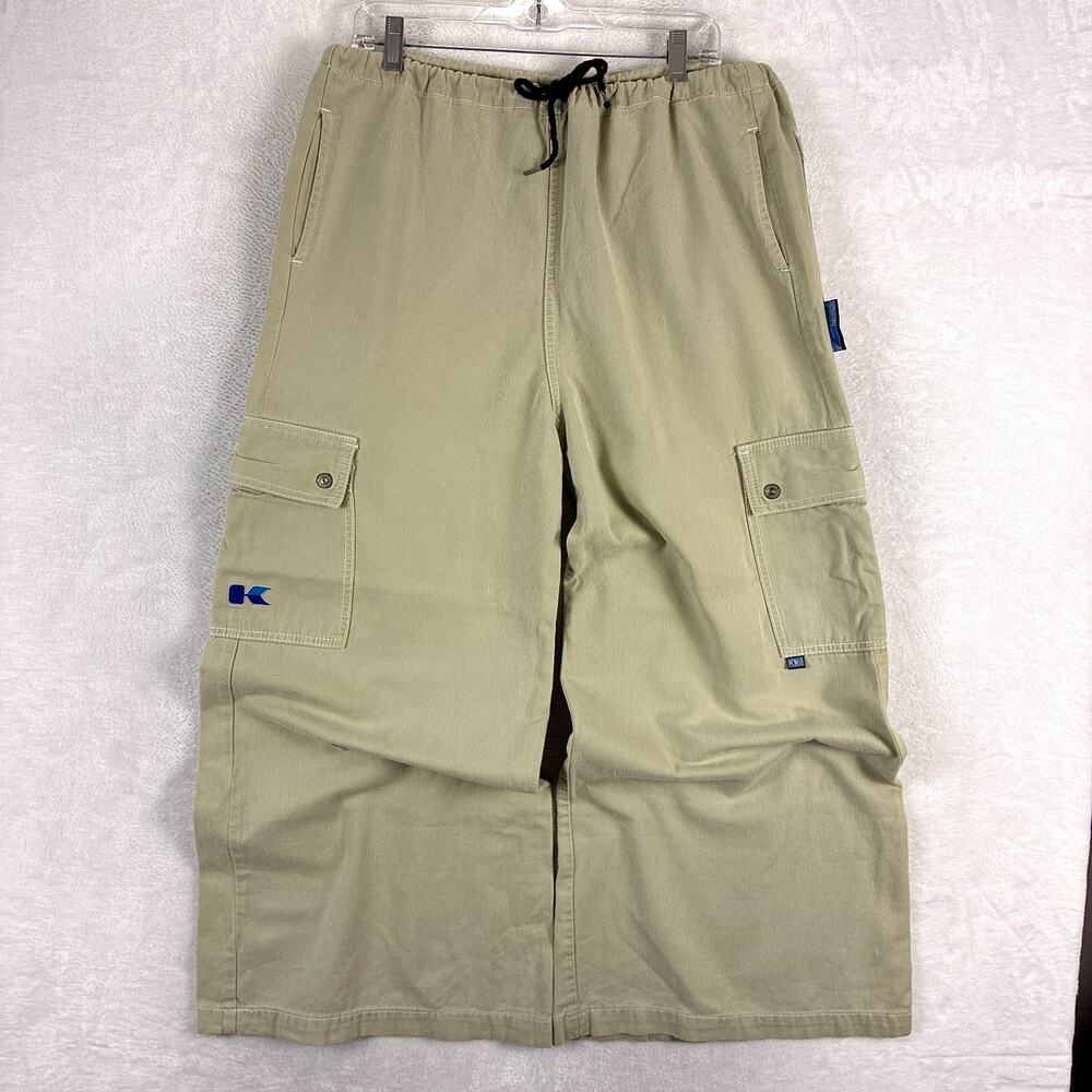 VTG Kikwear Pants Mens M Beige Drawcord Ultra Wide Leg Rave Skater 90s JNCO USA